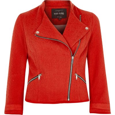 Red boucle biker jacket